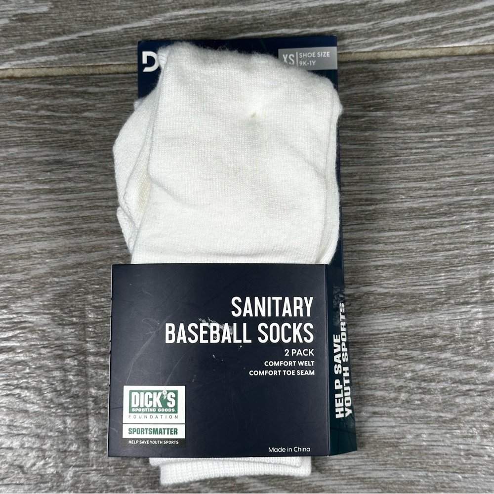 Dicks Sporting Goods Sanitary Baseball Socks 2 Pack Youth XS 9K-1Y White